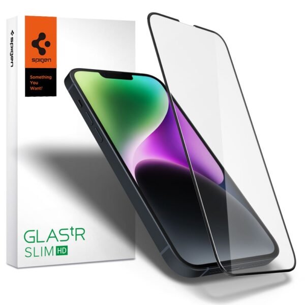 Spigen Full Cover Gehard Glas Schermbeschermer iPhone 13 / 13 Pro / 14 / 16e / 17e Zwart
