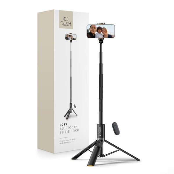 Tech-Protect L08S Bluetooth Selfiestick Statief Zwart