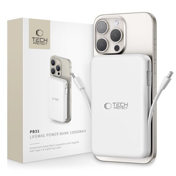 Tech-Protect PB31 Lifemag MagSafe Powerbank 10000MAH Wit