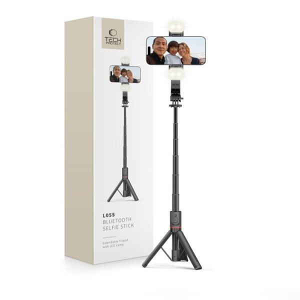 Tech-Protect L05S Bluetooth Selfiestick Statief & LED Light Zwart