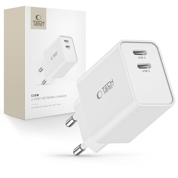 Tech-Protect C35W 2-Port Netwerk Oplader PD 35W Wit
