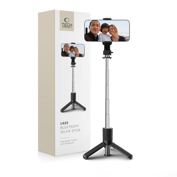 Tech-Protect L02S Bluetooth Selfiestick Statief Zwart