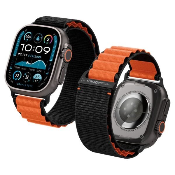 Spigen WBF1 Band Apple Watch 8 / 9 / 10 / 11 / SE / Ultra (44 / 45 / 46 / 49 Mm) Zwart/Oranje