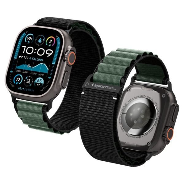 Spigen WBF1 Band Apple Watch 8 / 9 / 10 / 11 / SE / Ultra (44 / 45 / 46 / 49 Mm) Zwart/Groen