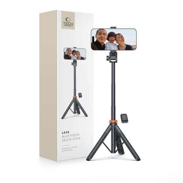 Tech-Protect L03S Bluetooth Selfiestick Statief Zwart