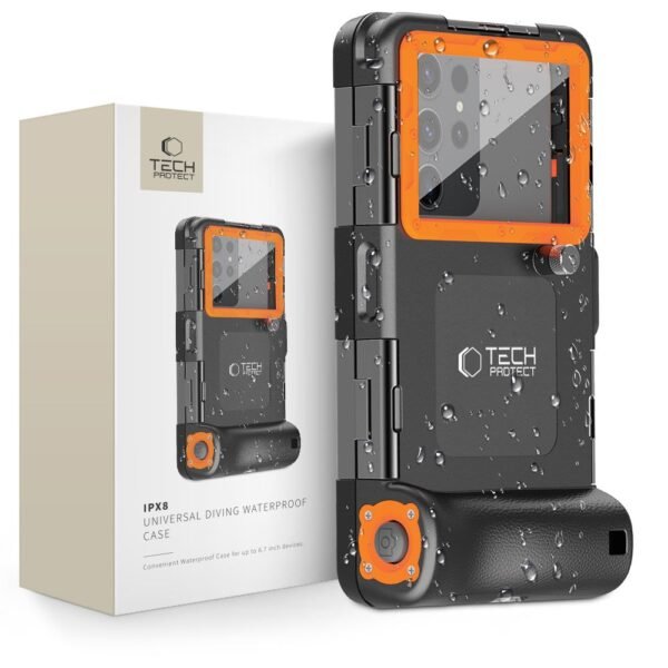 Tech-Protect IPX8 Universeel Diving Waterproof Hoes Zwart/Oranje