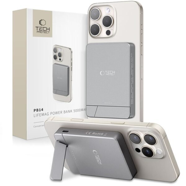 Tech-Protect PB14 Lifemag MagSafe Powerbank 5000MAH Space Grijs