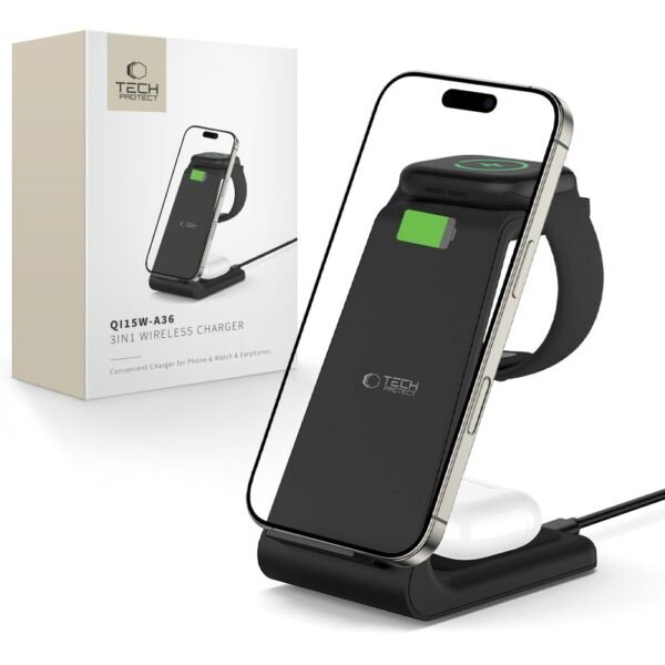 Tech-Protect QI15W-A36 3IN1 Draadloze Oplader for Apple Zwart