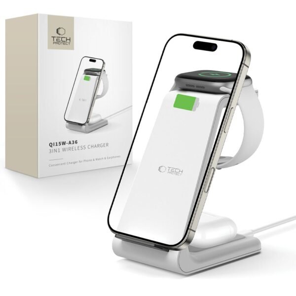 Tech-Protect QI15W-A36 3IN1 Draadloze Oplader for Apple Wit