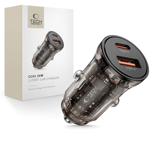 Tech-Protect CC01 2-Port Auto-oplader PD 30W / Qc3.0 Zwart