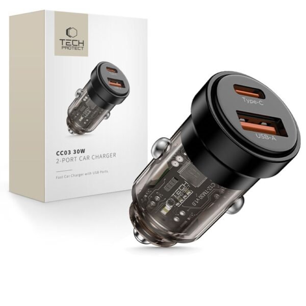 Tech-Protect CC03 2-Port Auto-oplader PD 30W / Qc3.0 Zwart