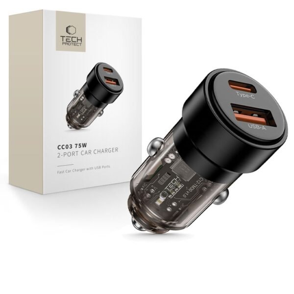 Tech-Protect CC03 2-Port Auto-oplader PD 75W Zwart