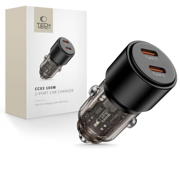 Tech-Protect CC03 2-Port Auto-oplader PD 100W Zwart
