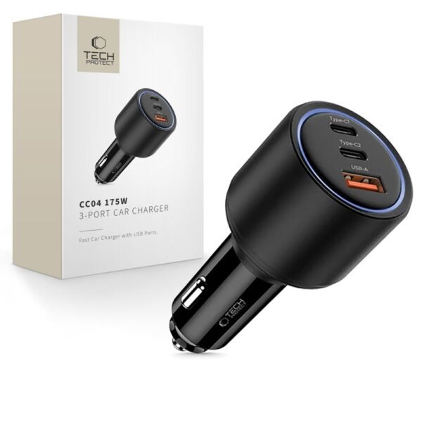 Tech-Protect CC04 3-Port Auto-oplader PD 175W Zwart