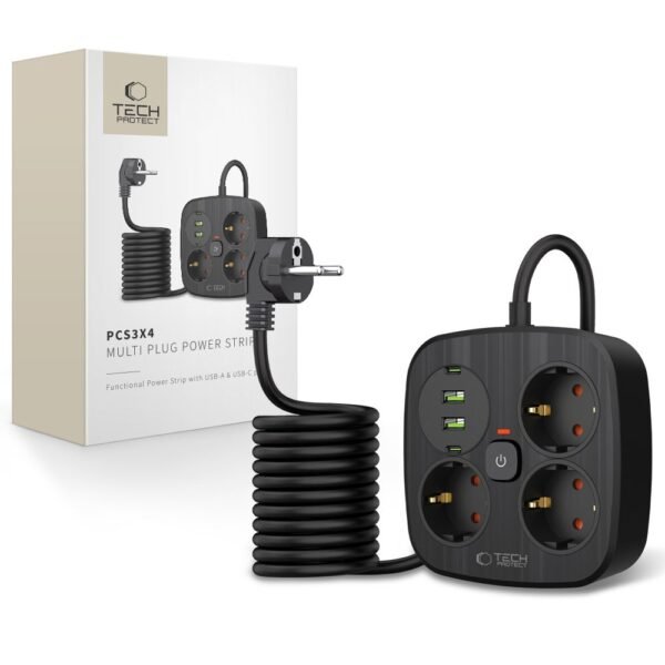 Tech-Protect PCS3X4 Power Strip 2 USB & 2 Type-C & 3 Socket 200CM Zwart