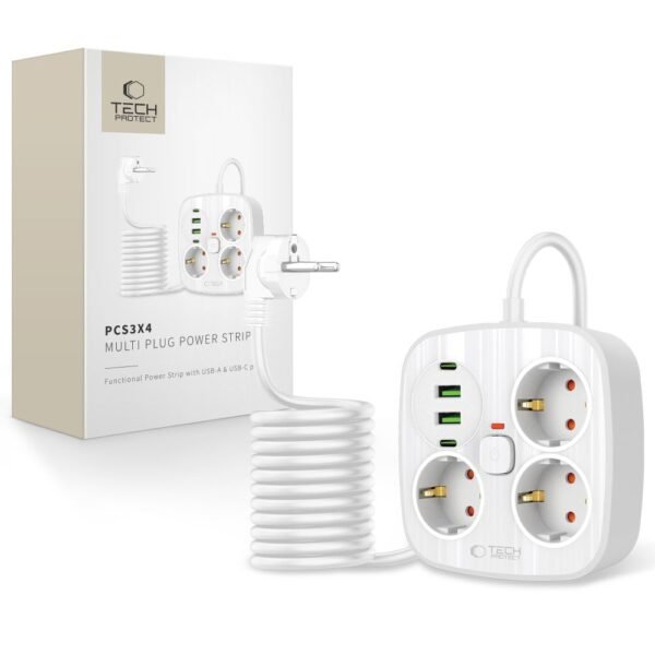 Tech-Protect PCS3X4 Power Strip 2 USB & 2 Type-C & 3 Socket 200CM Wit