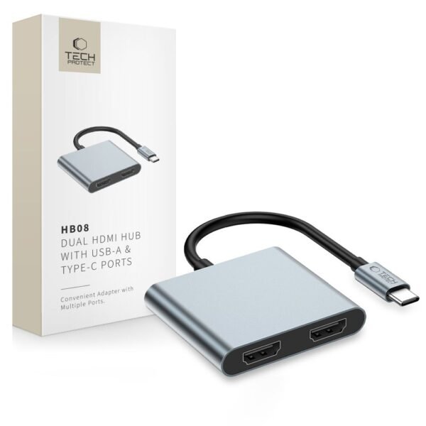 Tech-Protect HB08 Hub Adapter 4IN1 Type-C + USB2.0 + 2 X HDMI 4K 60HZ Space Grijs