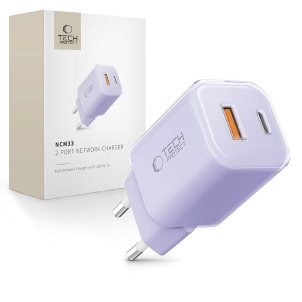 Tech-Protect NCM33 2-Port Netwerk Oplader PD 33W / Qc3.0 Baby Paars