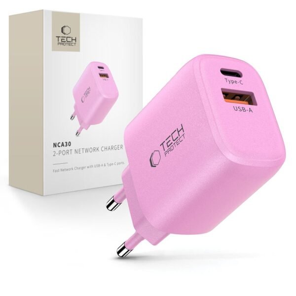 Tech-Protect NCA30 2-Port Netwerk Oplader PD 30W / Qc3.0 Baby Roze