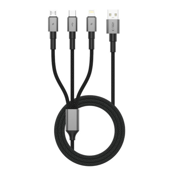 Tech-Protect Ultraboost Dna 3IN1 Lightning & Type-C & Micro-USB Kabel 3A 120CM Iron Grijs