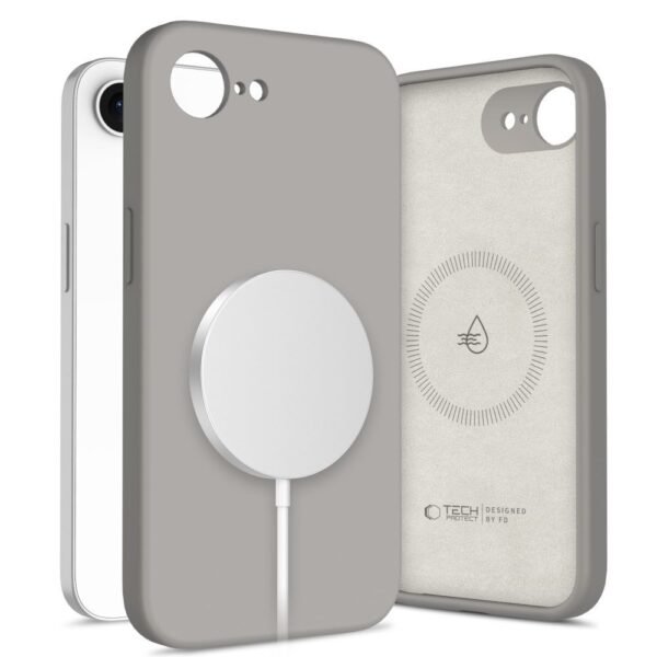 Tech-Protect Siliconen MagSafe iPhone 16E / 17E Stone Grijs