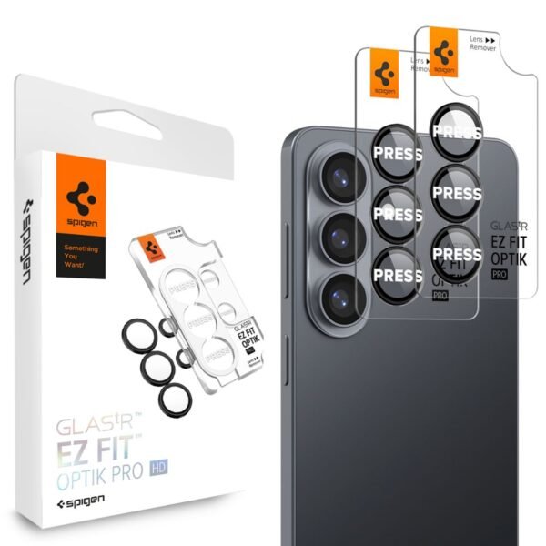 Spigen Optik Pro HD Glas.tR EZ Fit 2-Pack Gehard Glas Camerabeschermer Samsung Galaxy S26 Zwart