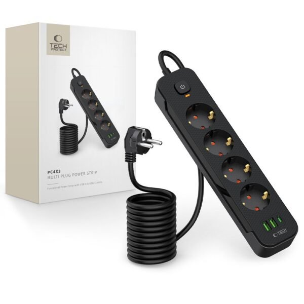 Tech-Protect PCL4X3 Power Strip Long 2 USB & 1 Type-C & 4 Socket 200CM Zwart