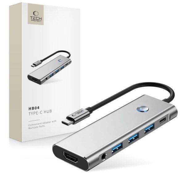 Tech-Protect HB04 Hub Adapter 9IN1 Type-C + USB2.0 + USB3.0 + HDMI 4K 60HZ + Sd/Tf + PD100W + Av3.5 Space Grijs