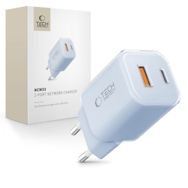 Tech-Protect NCM33 2-Port Netwerk Oplader PD 33W / Qc3.0 Baby Blauw