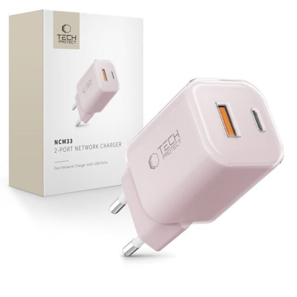 Tech-Protect NCM33 2-Port Netwerk Oplader PD 33W / Qc3.0 Baby Roze