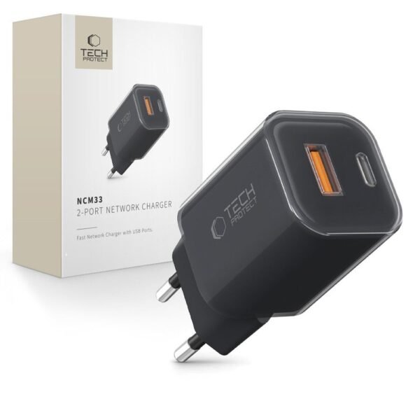 Tech-Protect NCM33 2-Port Netwerk Oplader PD 33W / Qc3.0 Zwart
