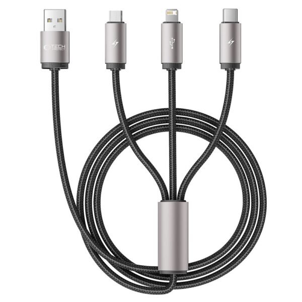 Tech-Protect Ultraboost 3IN1 Lightning & Type-C & Micro-USB Kabel 3.5a 100CM Grijs