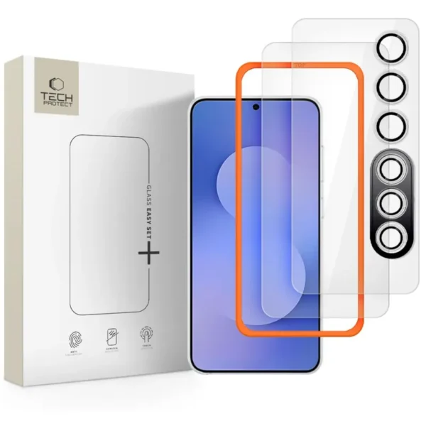 Tech-Protect Easy Set+ 3-Pack Gehard Glas Schermbeschermer Samsung Galaxy S25 FE met Houder
