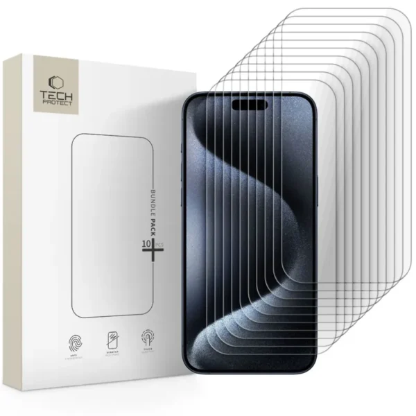 Tech-Protect Bundel 10 Pack Houder Gehard Glas Schermbeschermer iPhone 15 Pro Max