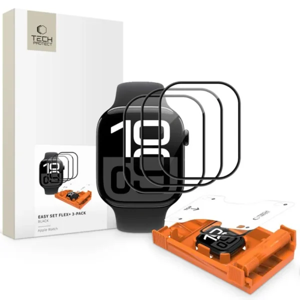 Hybride Glastech - Protect Easy Set Flex+ 3-pack Apple Watch 4 / 5 / 6 / Se 1 / 2 / 3 (40 mm) Zwart