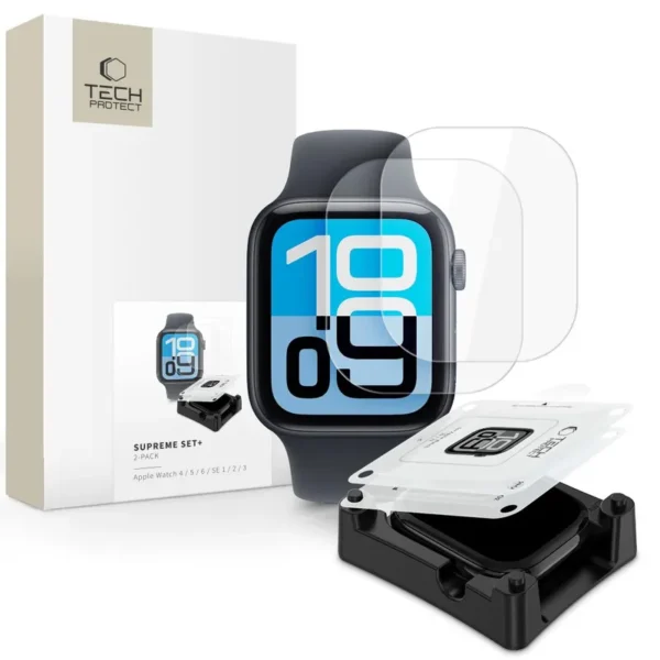 Hydrogel Foil Tech-Protect Supreme Set+ 2-pack Apple Watch 4 / 5 / 6 / Se 1 / 2 / 3 (44 mm) Transparant