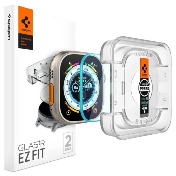Spigen Glas.tr EZ Fit Gehard Glas 2-pack Apple Watch Ultra 1 / 2 / 3 (49 mm) Houder
