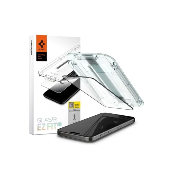 Spigen EZ Fit ​​ Gehard Glas Schermbeschermer iPhone 15 Pro Max Zwart