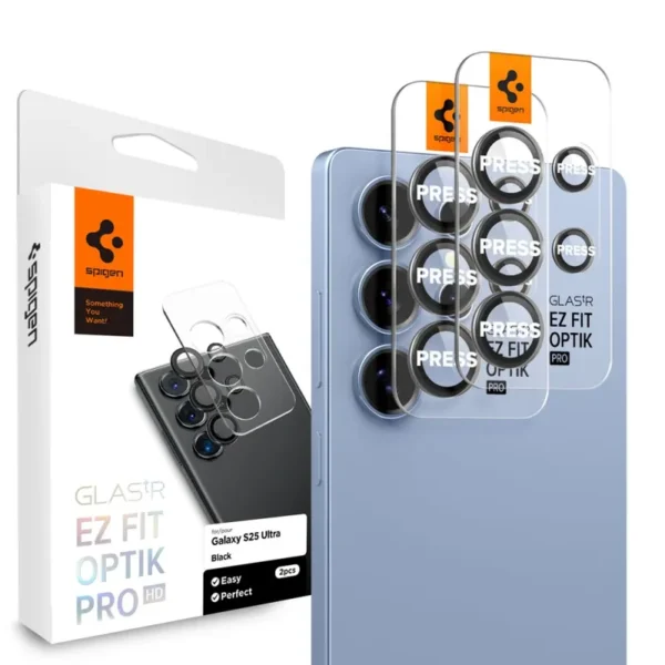 Spigen Optik Pro HD Glas.tR EZ Fit 2-Pack Camerabeschermer Samsung Galaxy S25 Ultra Zwart